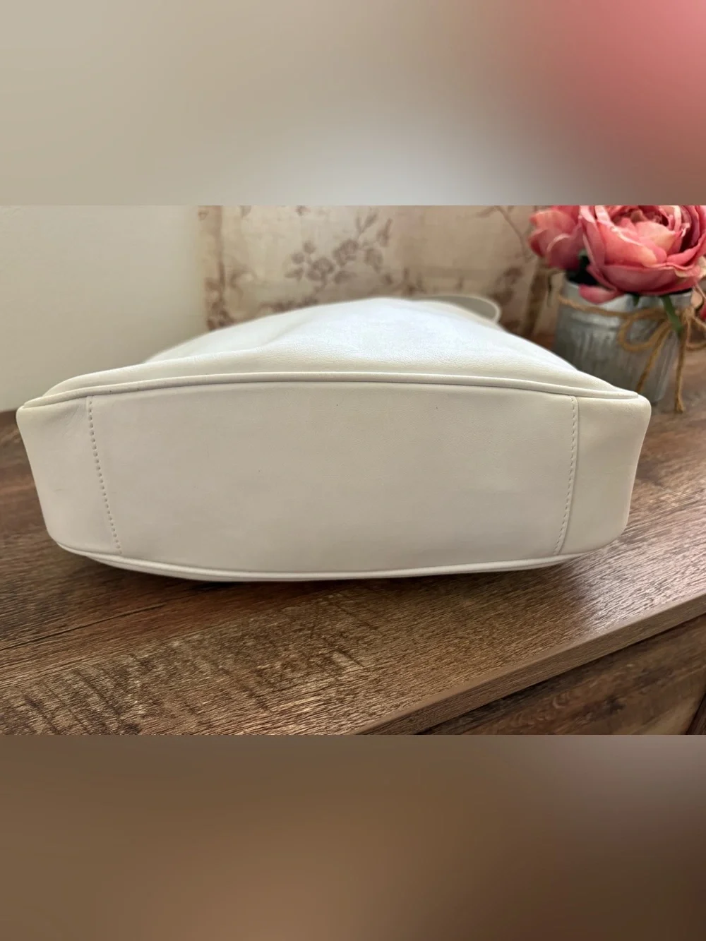 Gucci White Leather Bamboo-Handle Bag